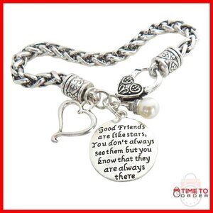 Stainless Steel Sister Charm Bracelet with Pearl Heart Gift